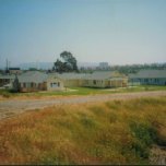 The three houses after they were restored in the marsh.