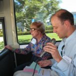 IRWD Executive Directorof Operations Dave Pedersen and IRWD Board President Mary Aileen Matheis answer questions on the tour bus.
