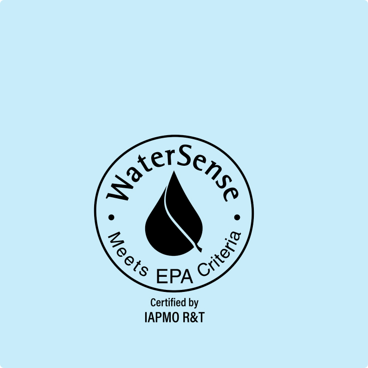 WaterSense logo showing a black water droplet inside a circular seal on a light blue background.