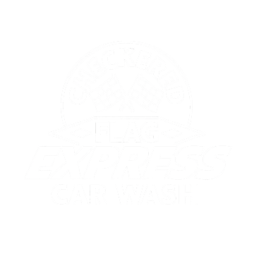 Checkered Flag Express Car Wash logo with two crossed checkered flags above a curved banner on a green background.