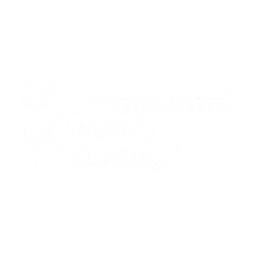 Prudential Overall Supply logo on green background, featuring a stylized worker figure and bold script text.