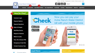 Screenshot of Irvine Ranch Water District site promoting mobile bill payment via smartphone